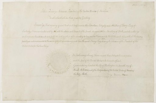 Henry Clay’s appointment as Secretary of State. 7 March, 1825. Manuscript/Mixed Material. https://www.loc.gov/item/mcc.007/